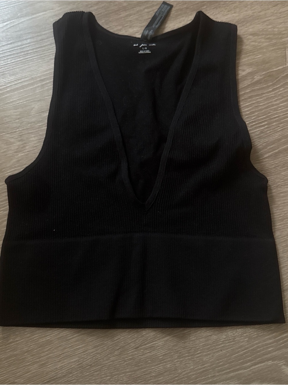 Urban Outfitters Black Ribbed Deep V Crop Tank
